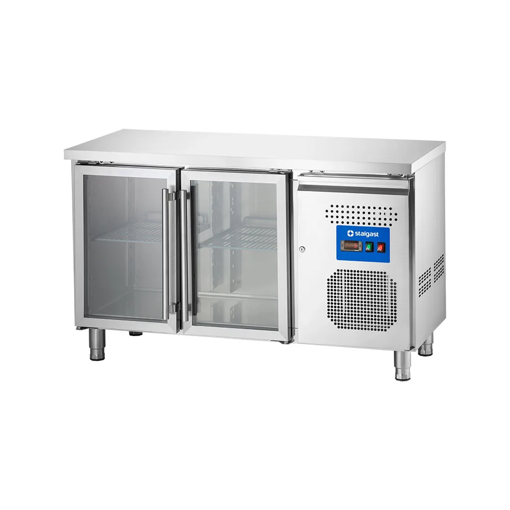 Starline Kühltisch mit zwei Glastüren, GN1/1, 1360x600x850 mm (BxTxH), ohne Aufkantung