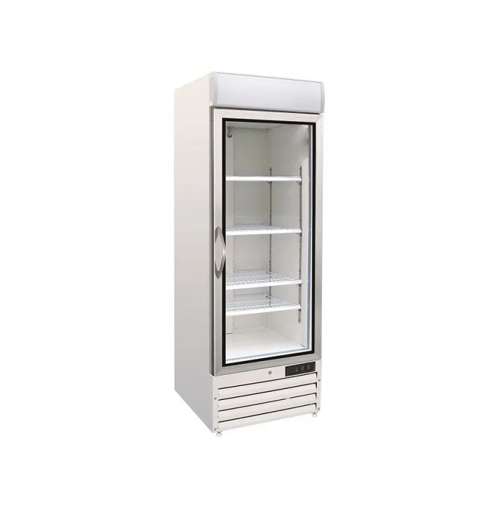 Edelstahl Tiefkühlschrank 412 Liter mit Glastür / 680x720x1990 mm