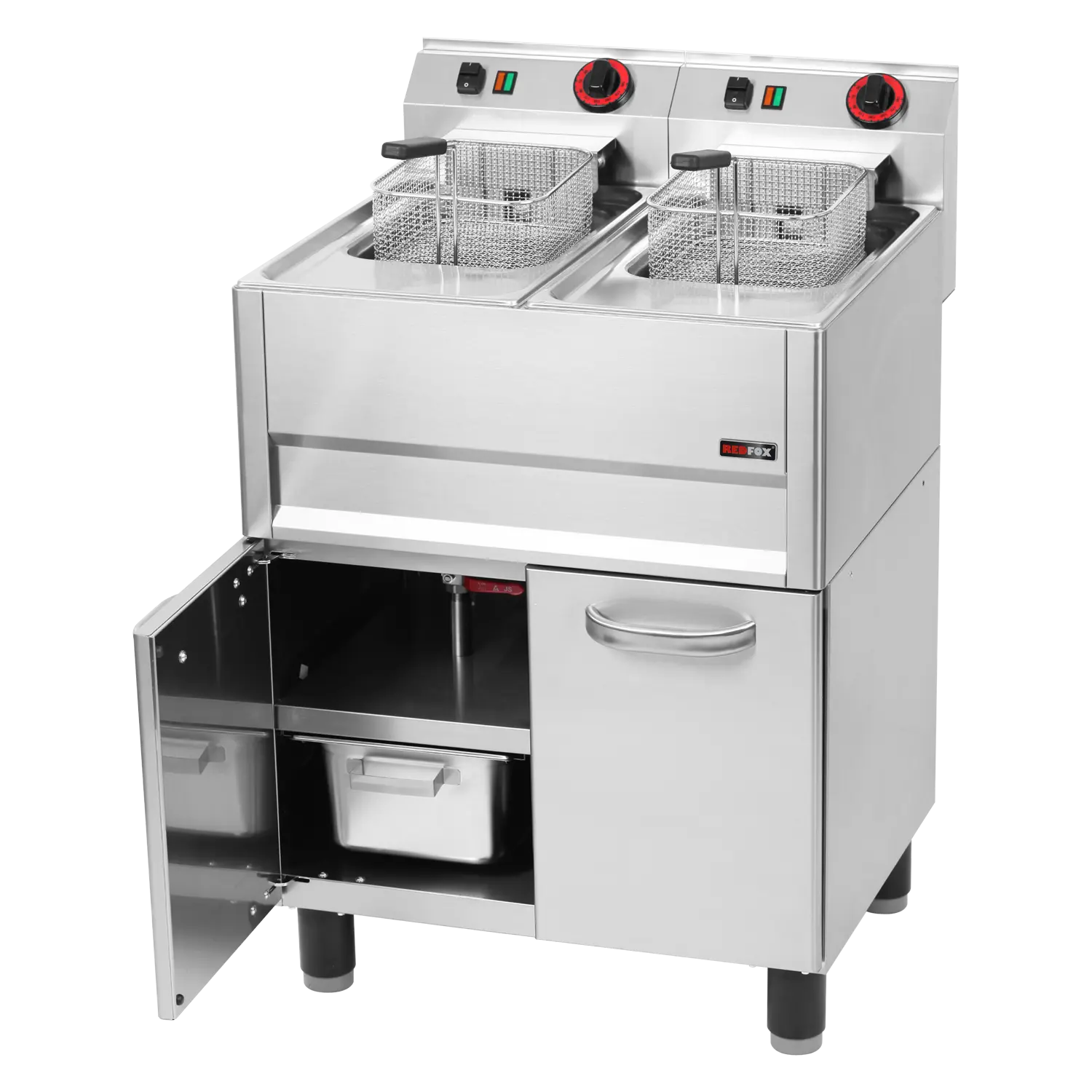 Fritteuse elektrisch doppelt 0,75 kW/l, 8+8 l mit Unterbau 400 V | REDFOX – FE 61 ELT