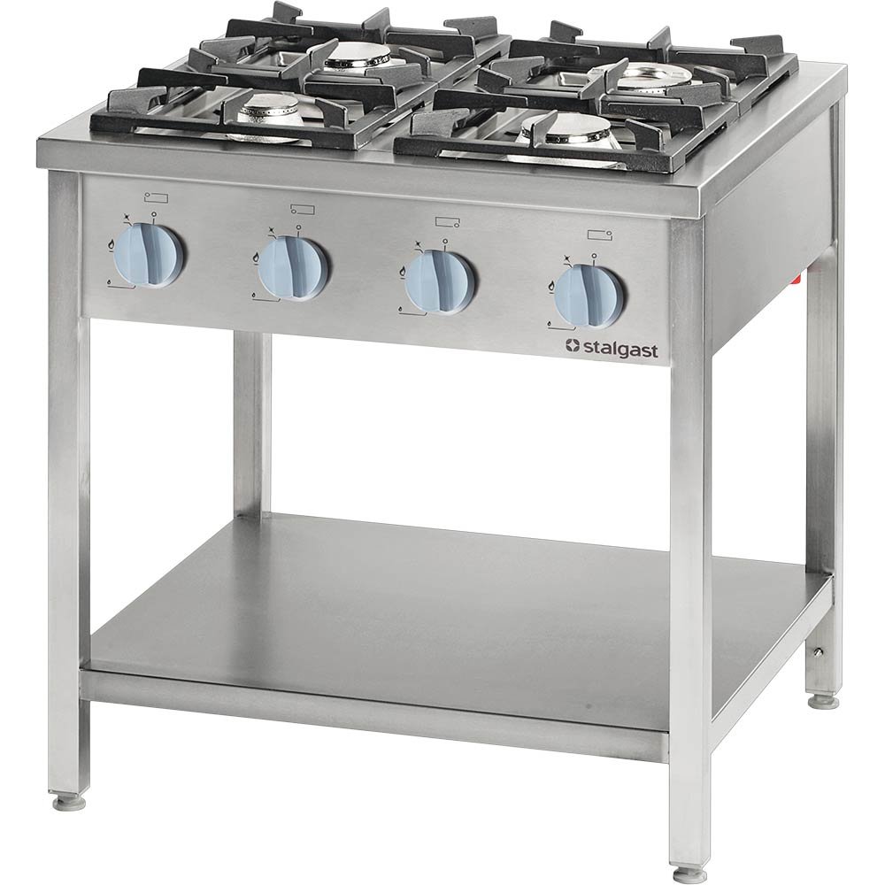 Gasherd Serie 900 – 4-Brenner (3,5+2×5+7), 20,5 kW, G20, 900 x 900 x 850 mm (BxTxH)