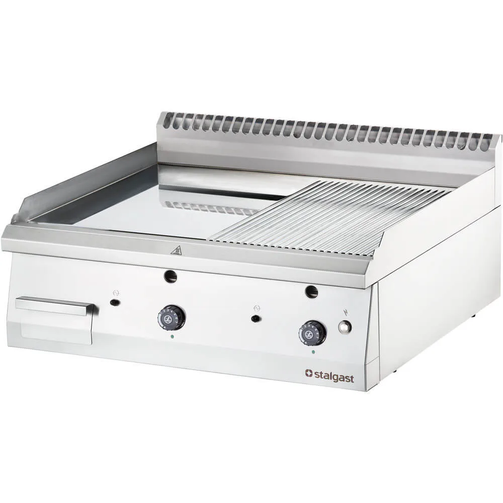 Gas-Griddleplatte, verchromt  als Tischgerät, Serie 700 ND – ½ Glatt / ½ Gerillt 800x700x250 mm (BxTxH)