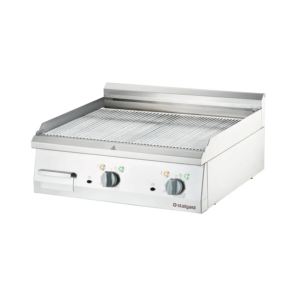 Verchromte Elektro-Griddleplatte als Tischgerät, 800×700 mm, gerillte Grillfläche, Serie 700 ND