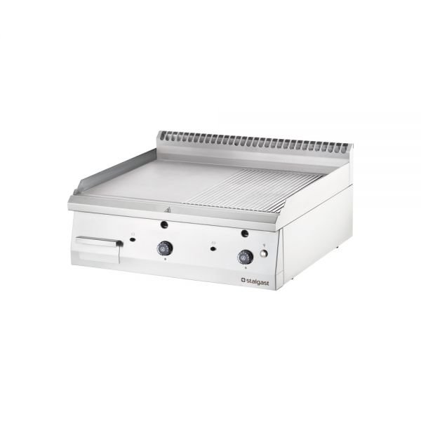 Gas-Griddleplatte als Tischgerät, Serie 700 ND – ½ glatt / ½ gerillt 800x700x250 mm