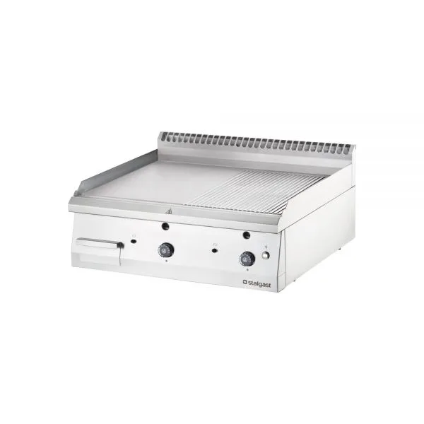Gas-Griddleplatte als Tischgerät, Serie 700 ND – ½ glatt / ½ gerillt 800x700x250 mm