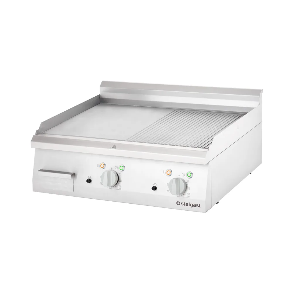Elektro-Griddleplatte als Tischgerät, 800×700 mm, ½ glatte/½ gerillte Grillfläche, Serie 700 ND