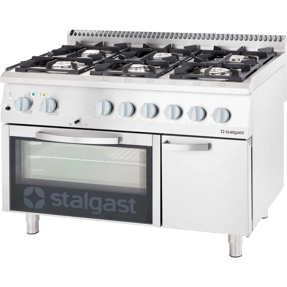 Gasherd mit 6 Brennern (3,5+3×5+2×7), Elektro-Backofen GN2/1 und Unterschrank, Serie 700 ND