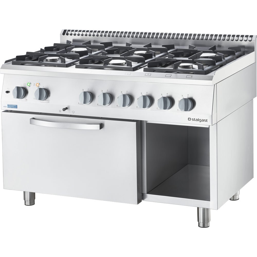 Gasherd ECO 6 Brenner mit Elektro-Heißluftofen (600 x 400 mm / GN 1/1) Serie 700 ND – G20, 6-Brenner (3×3,5 + 3×5 kW)