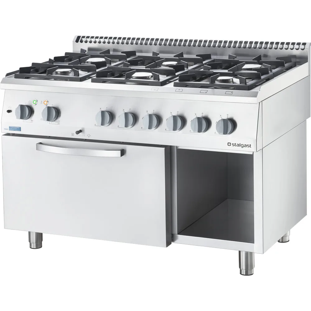 Gasherd ECO 6 Brenner mit Elektro-Heißluftofen (600 x 400 mm / GN 1/1) Serie 700 ND – G20, 6-Brenner (3×3,5 + 3×5 kW)