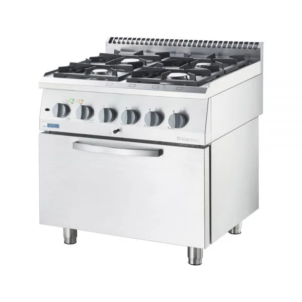 Gasherd ECO 4 Brenner mit Elektro-Heißluftofen (600 x 400 mm / GN 1/1) Serie 700 ND – G20, 4-Brenner (2×3,5 + 2×5 kW)