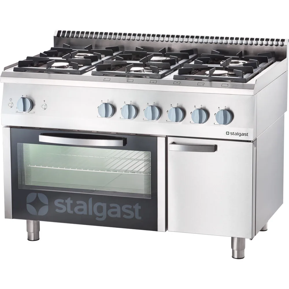 Gasherd mit 6 Brennern (3,5+2×5+2×7+9), Gas-Backofen GN2/1 und Unterschrank, Serie 700 ND