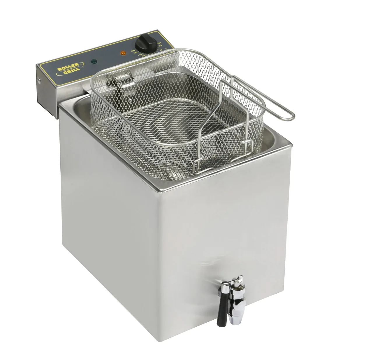 ROLLER GRILL Fritteuse mit Ablasshahn 12 Liter / 6,4 kW / Abmessung 350 x 470 x 350 mm (BxTxH)