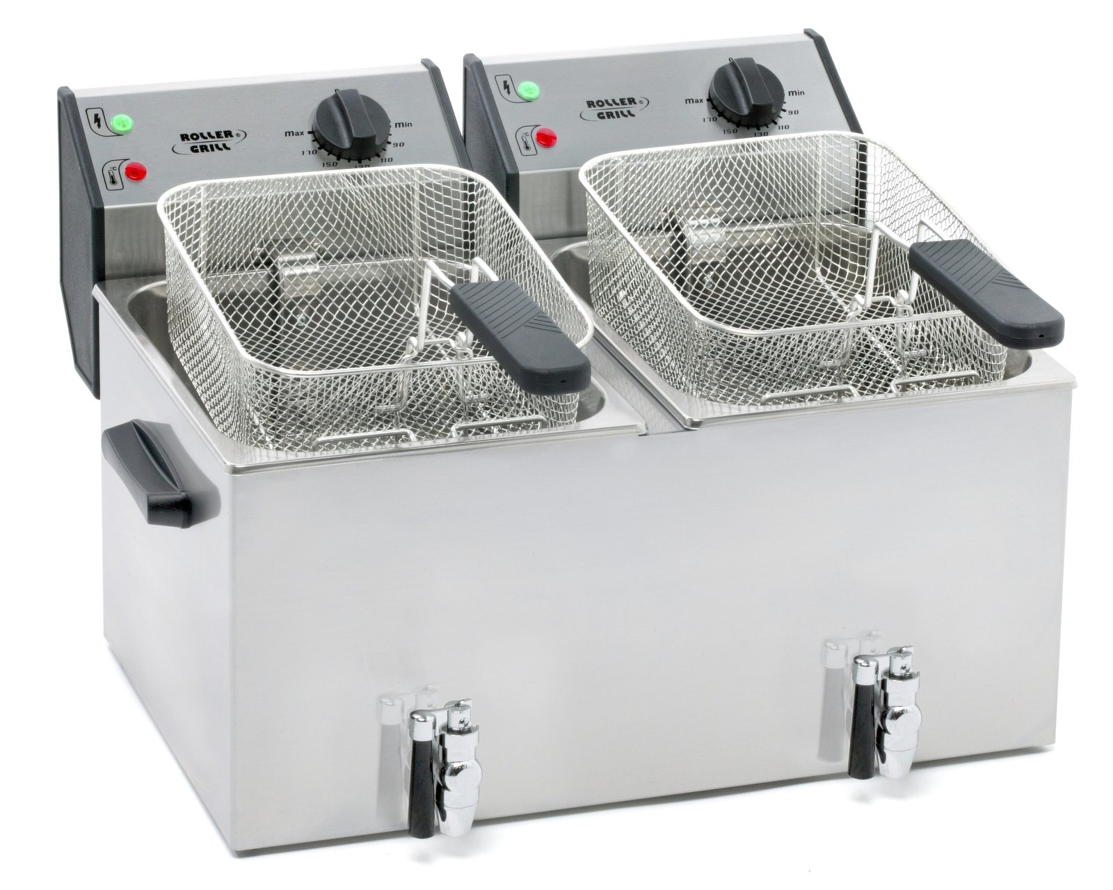 ROLLER GRILL Fritteuse mit zwei Becken, mit Ablasshahn, 2 x 8 Liter / 3,6 kW / 590x450x370 mm (BxTxH)