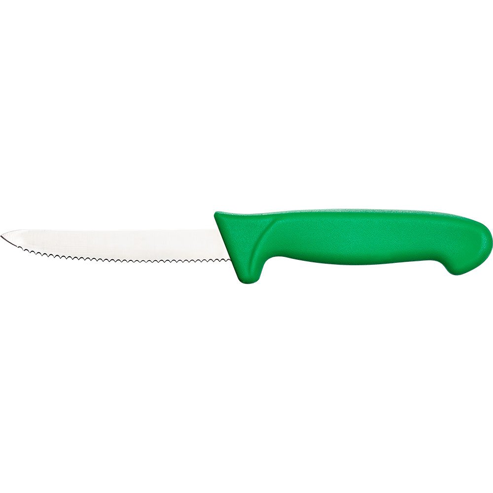 Gemüsemesser Premium, HACCP, Griff grün, Edelstahlklinge mit Wellenschliff, 10 cm