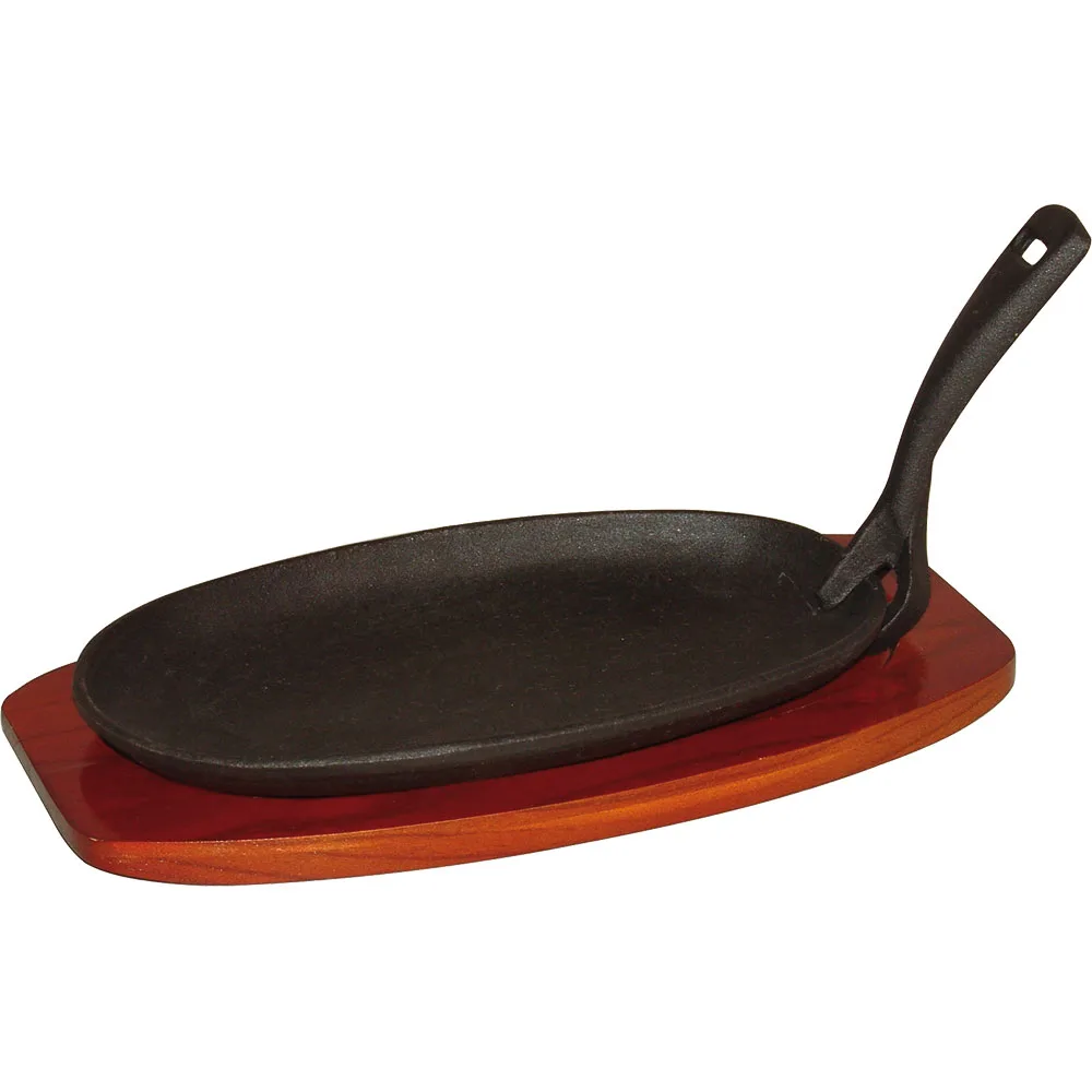 Servierpfanne aus Gusseisen mit Holzuntersetzer, Abmessung 24 x 14 cm