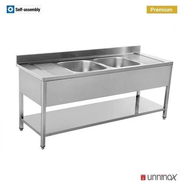 Spüle + Unterregal – PREMIUM2 SCHÜSSELN200x70xH85cm – 2 Waschbecken Mitte