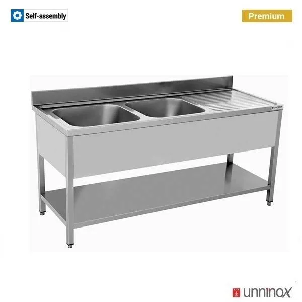 Spüle + Unterregal – PREMIUM2 SCHÜSSELN180x70xH85cm – 2 Waschbecken links