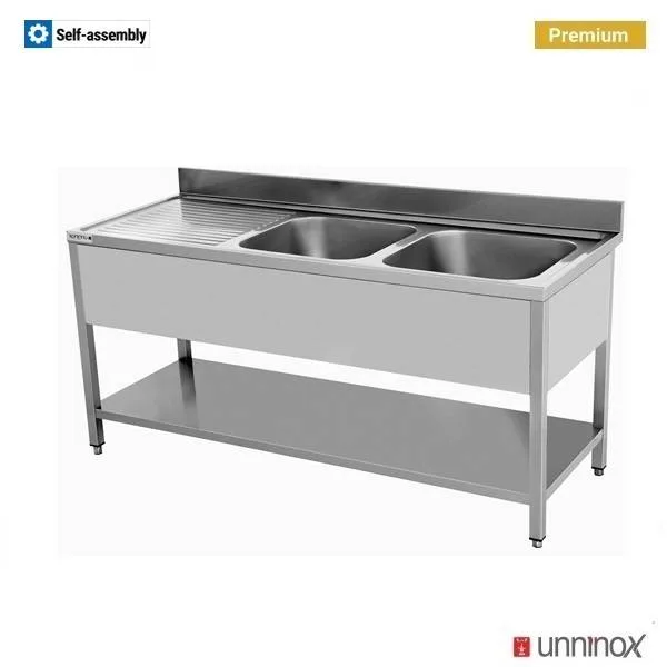 Spüle + Unterregal – PREMIUM2 SCHÜSSELN180x70xH85cm – 2 Waschbecken rechts