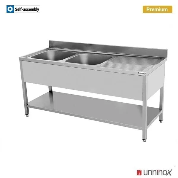 Spüle + Unterregal – PREMIUM2 SCHÜSSELN160x70xH85cm – 2 Waschbecken links