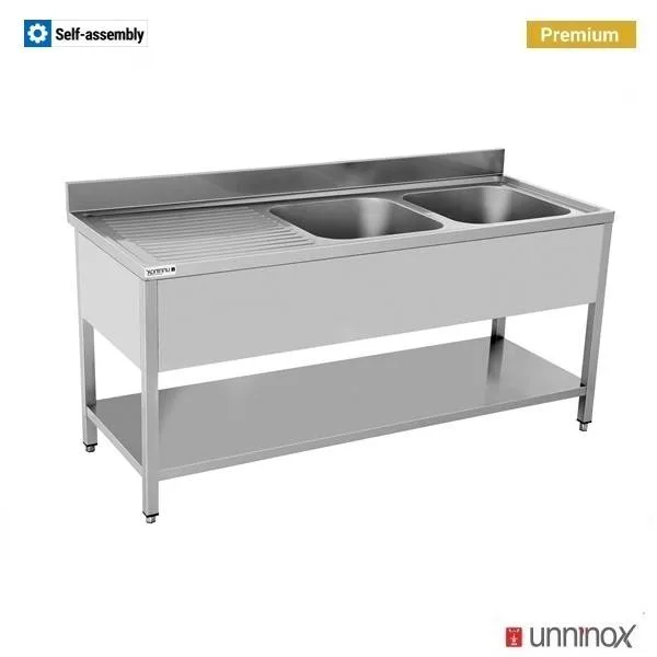 Spüle + Unterregal – PREMIUM2 SCHÜSSELN160x70xH85cm – 2 Waschbecken rechts