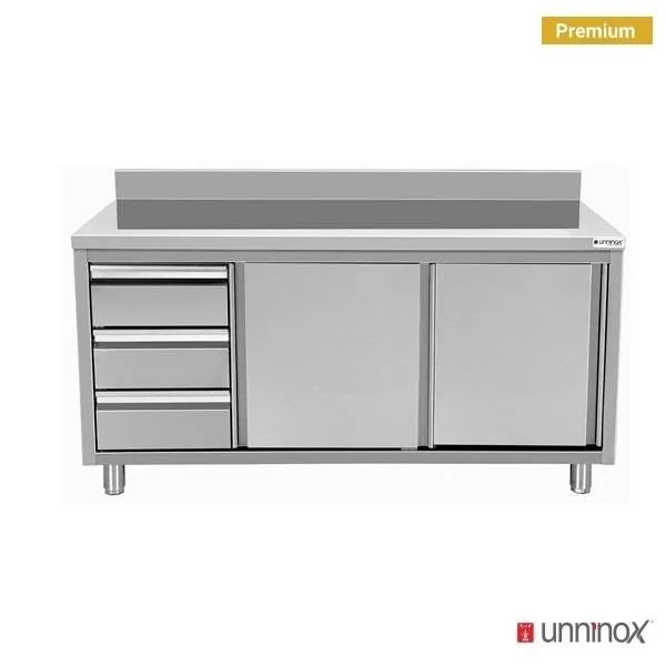 Arbeitsschränke mit Aufkantung und 3 Schubladen Links – L: 1500, T: 600, H: 850