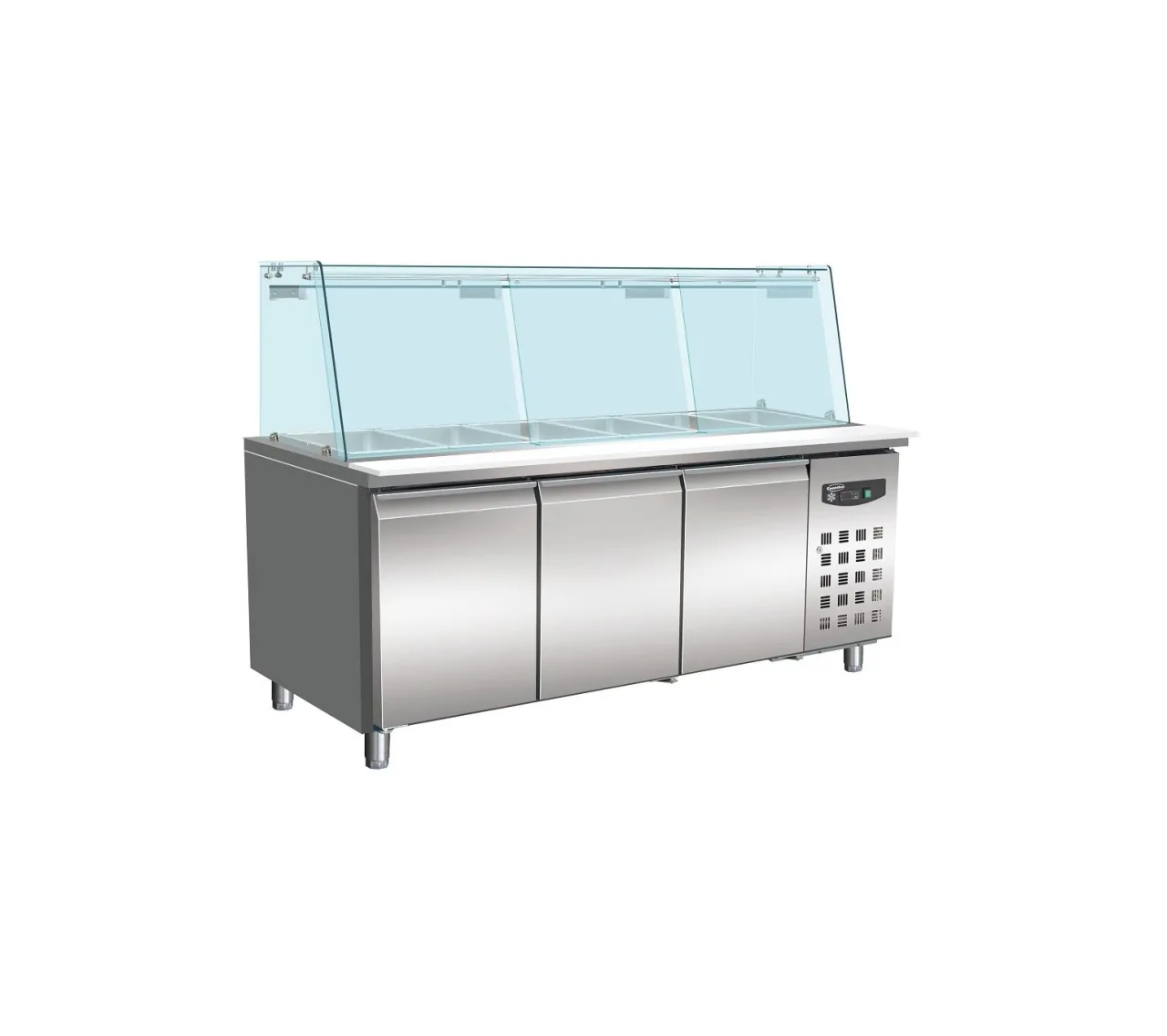 Saladette mit Glasaufsatz mit 3 Türen und 5×1/1 GN Behälter
