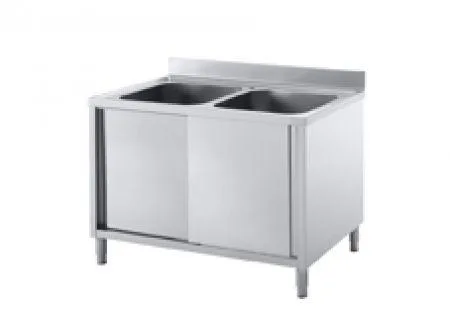 Edelstahl Spülschrankes 100×70 mit 2 Becken und Aufkantung