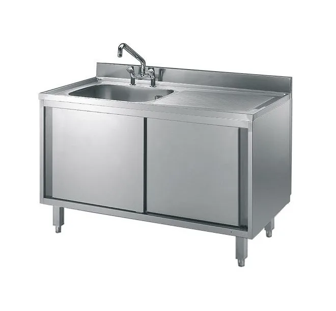Edelstahl Spülschrankes 140×70 mit Aufkantung und Becken Links
