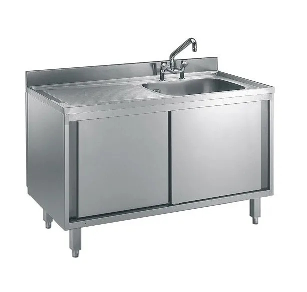 Edelstahl Spülschrankes 140×70 mit Aufkantung und Becken Rechts