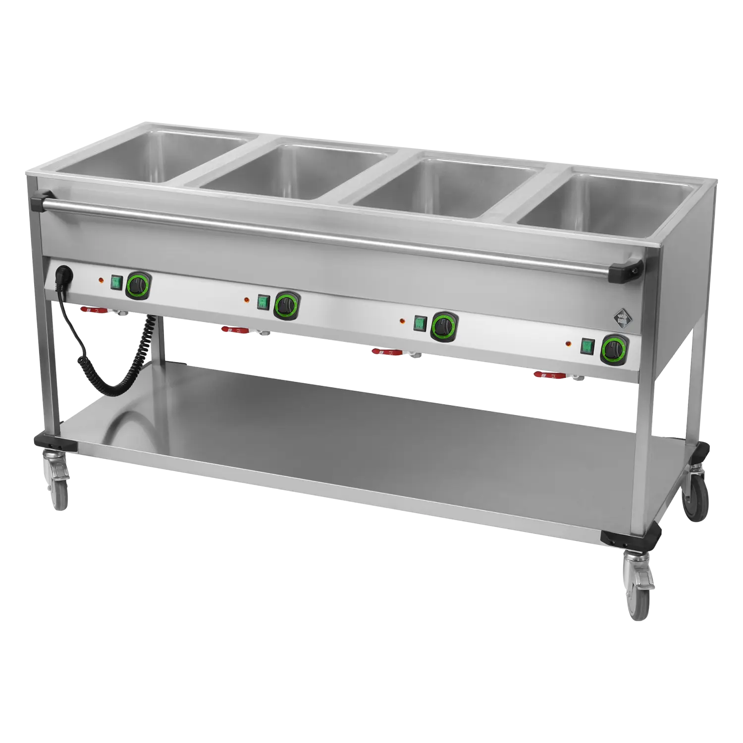 Bain Marie fahrbar elektrisch GN 4-1/1 Steuerung auf der längeren Seite mit Ablageboden | RM – BMPD 4120
