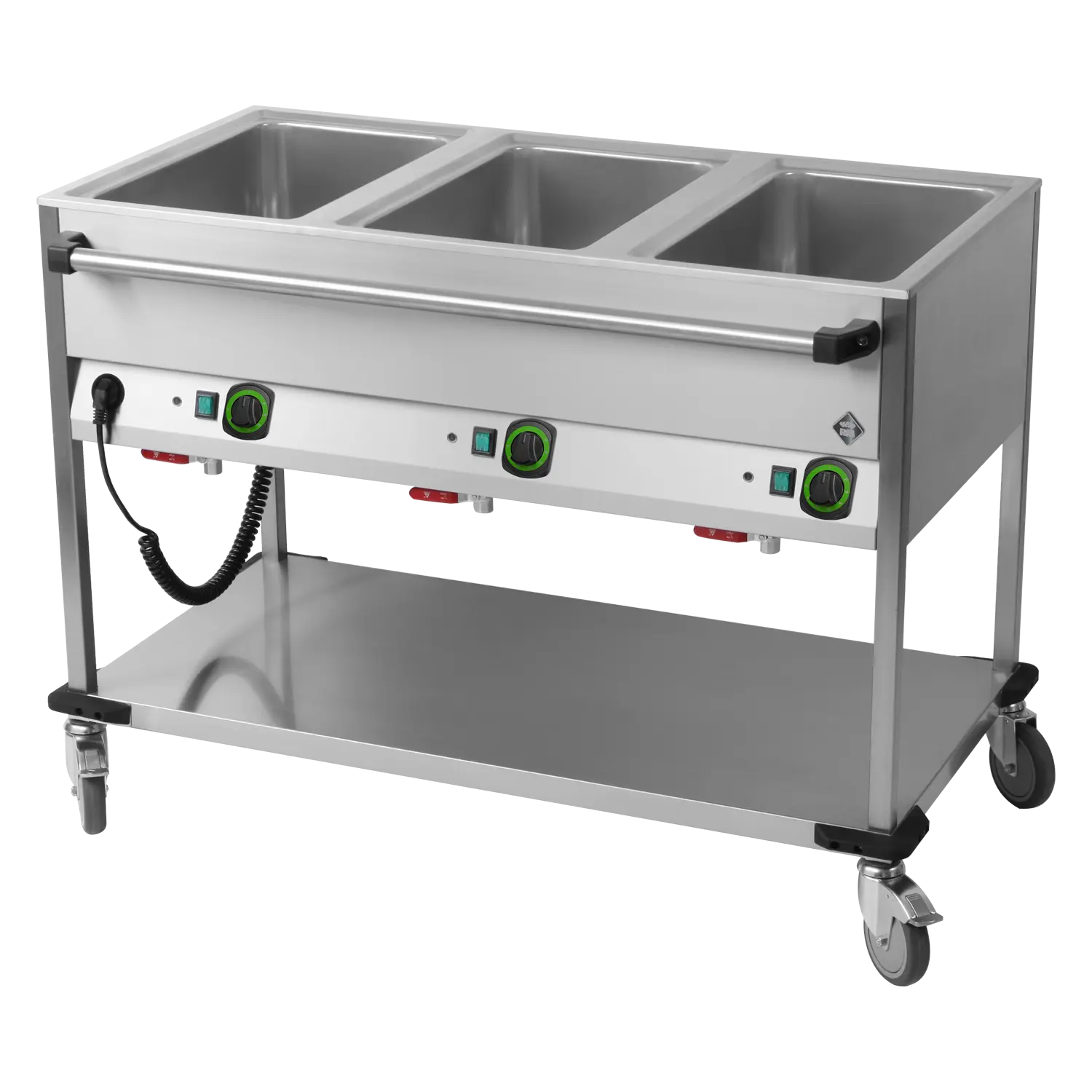 Bain Marie fahrbar elektrisch GN 3-1/1 Steuerung auf der längeren Seite mit Ablageboden | RM – BMPD 3120