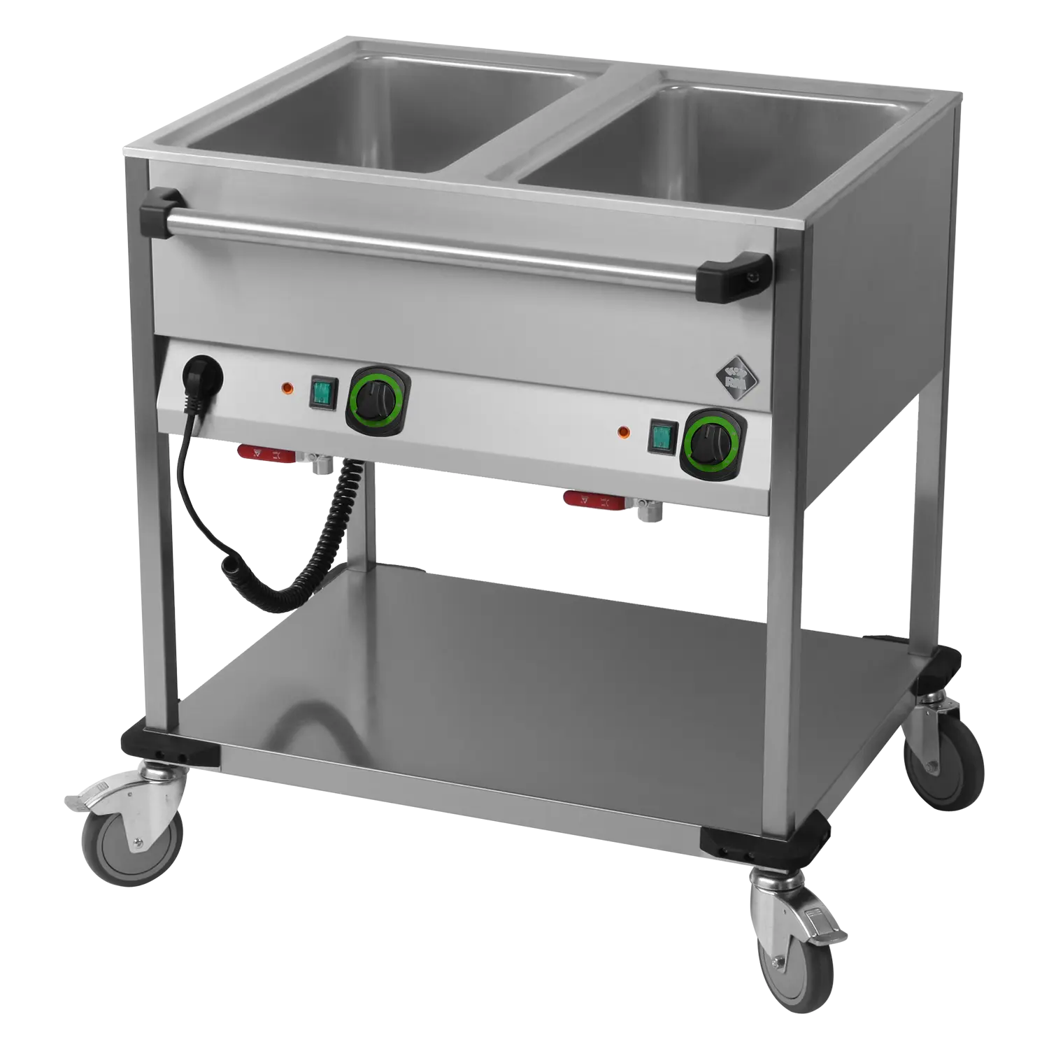 Bain Marie fahrbar elektrisch GN 2-1/1 Steuerung auf der längeren Seite mit Ablageboden | RM – BMPD 2120