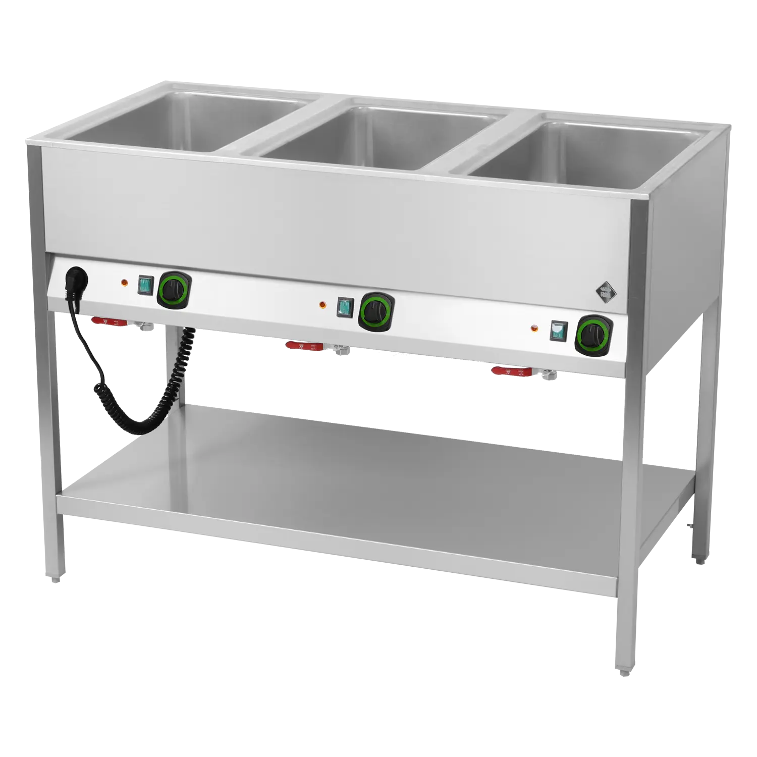 Bain Marie stationär elektrisch GN 3-1/1 Steuerung auf der längeren Seite mit Ablageboden | RM – BMSD 3120