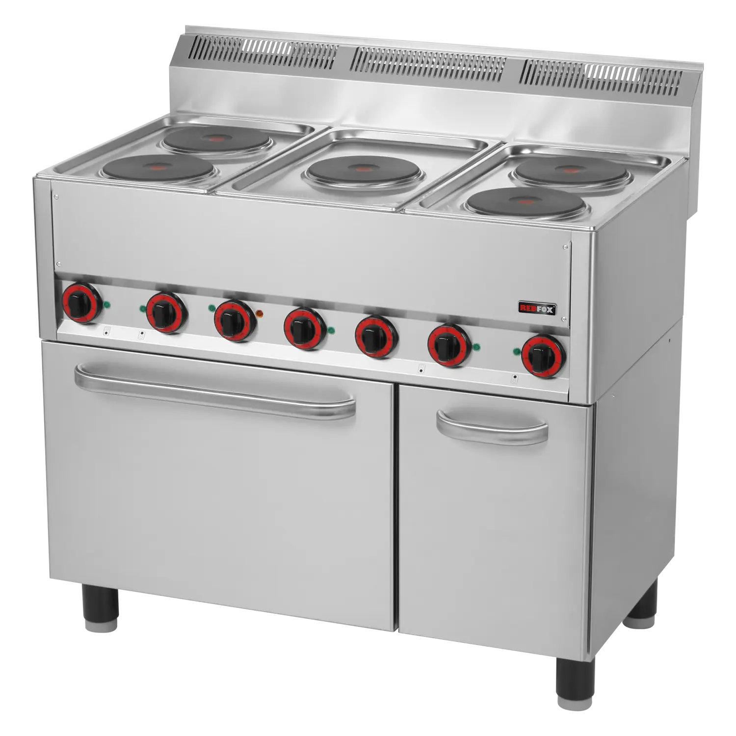 Herd elektrisch mit Heißluft-Backofen GN 1/1 – 5x Kochfeld 400 V | REDFOX – SPT 90/5 ELS