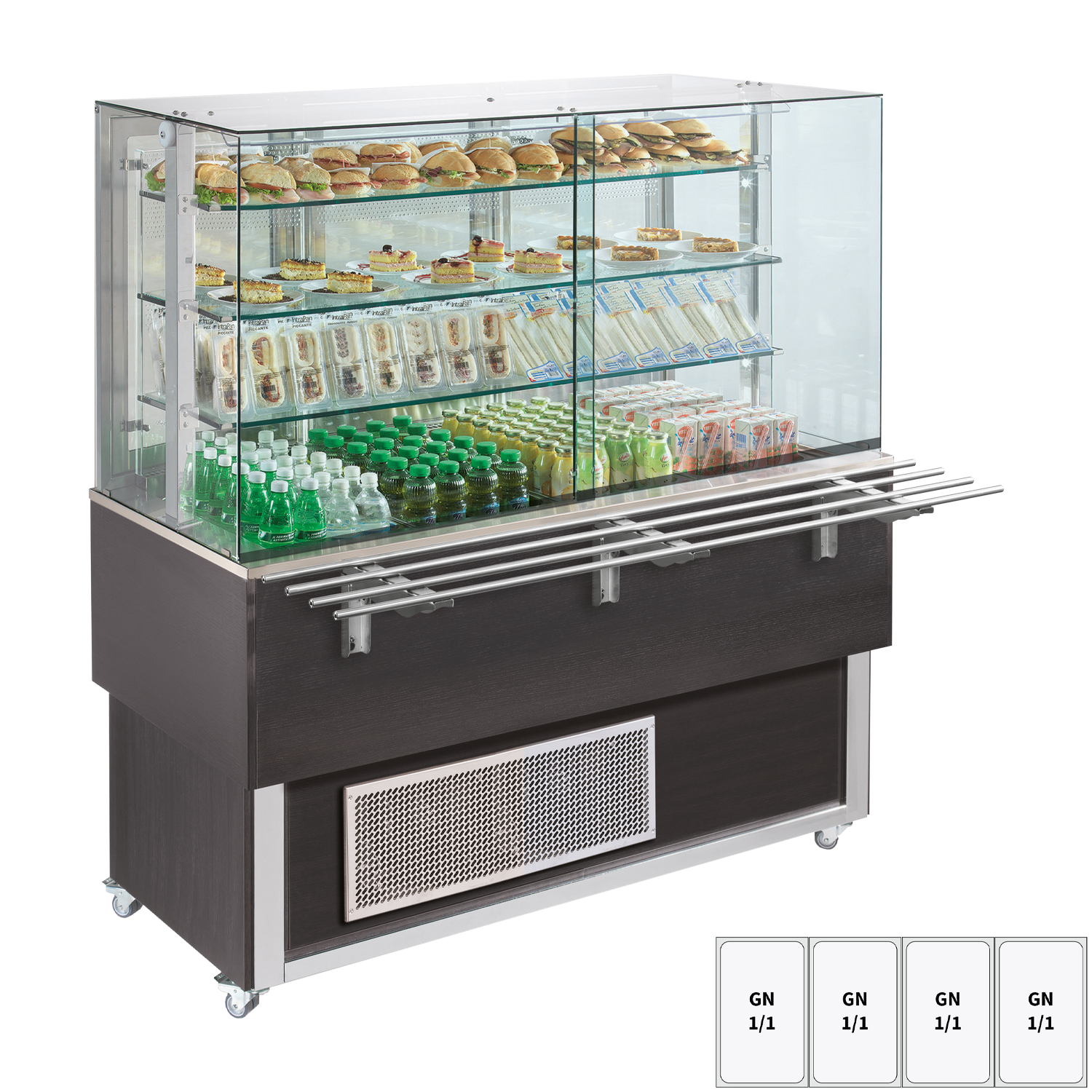 Kühlvitrine GN 4-1/1 Boden, seitliche Öffnung, Wenge | REDFOX – ES PLATINUM+ 4W DS