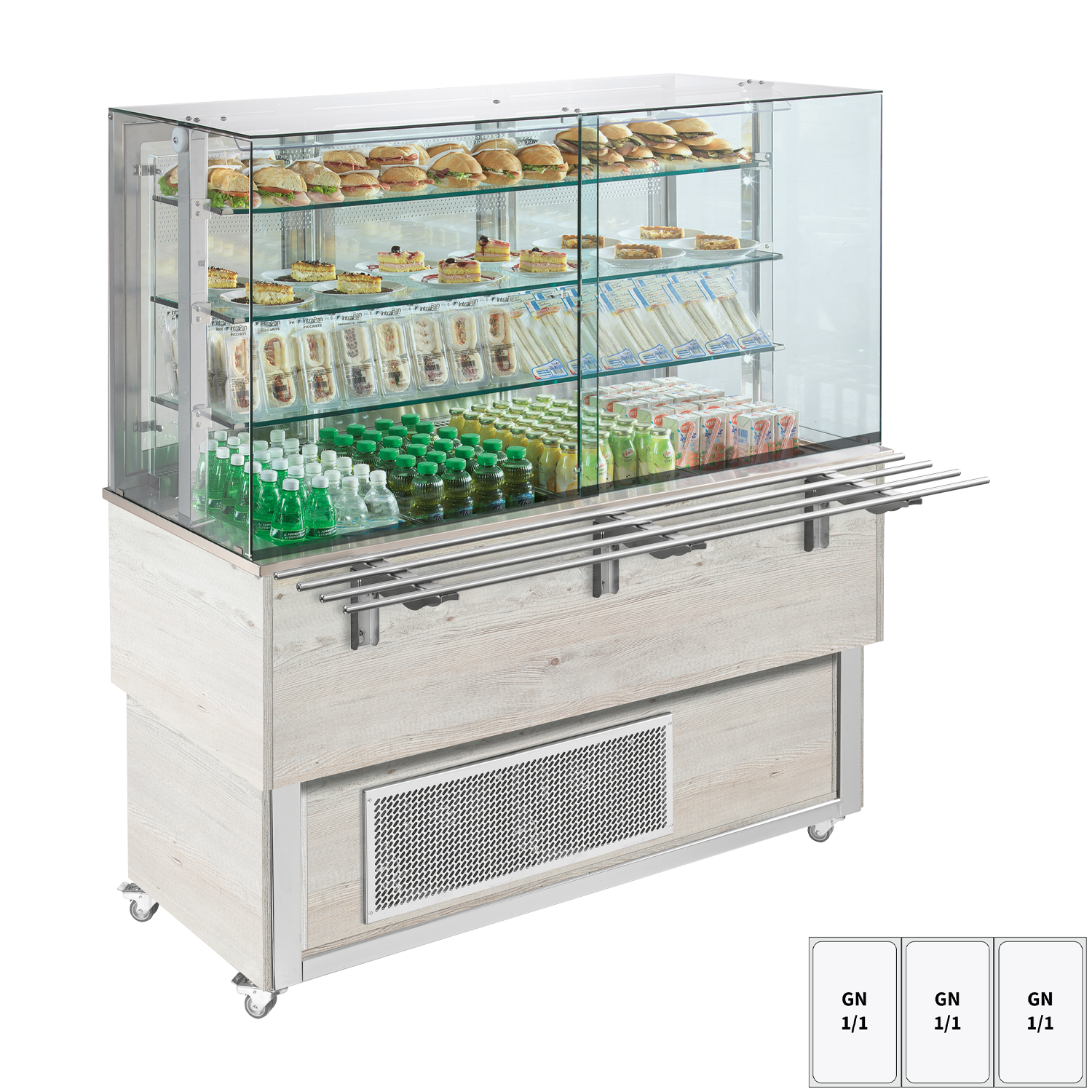 Kühlvitrine GN 3-1/1 Boden, seitliche Öffnung, Hemlock | REDFOX – ES PLATINUM+ 3H DS