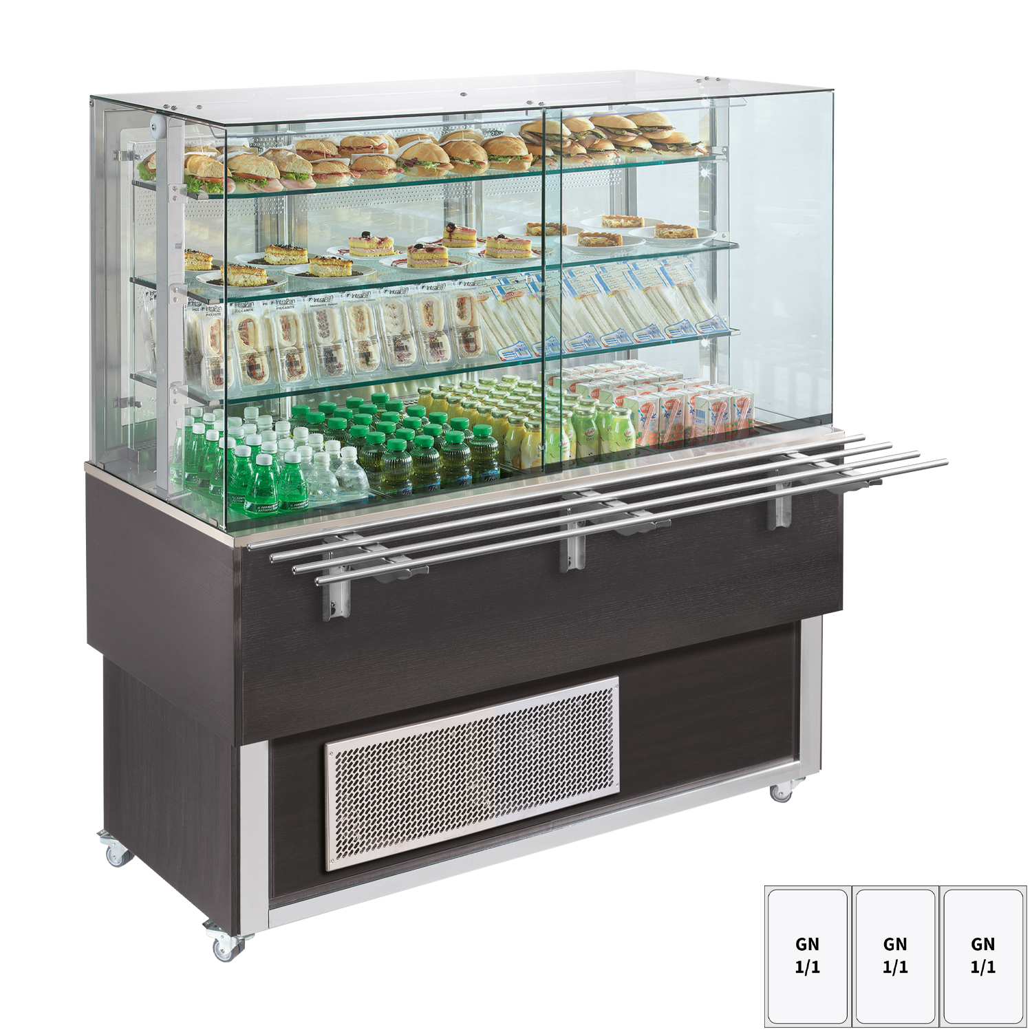 Kühlvitrine GN 3-1/1 Boden, seitliche Öffnung, Wenge | REDFOX – ES PLATINUM+ 3W DS