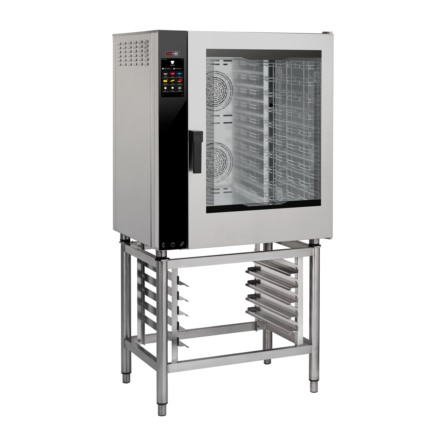 Four électrique à convection version renforcée Cuisson directe à la vapeur Écran tactile couleur Porte battante à droite 10x GN 1/1 | REDFOX – MPDN 1011 X ER