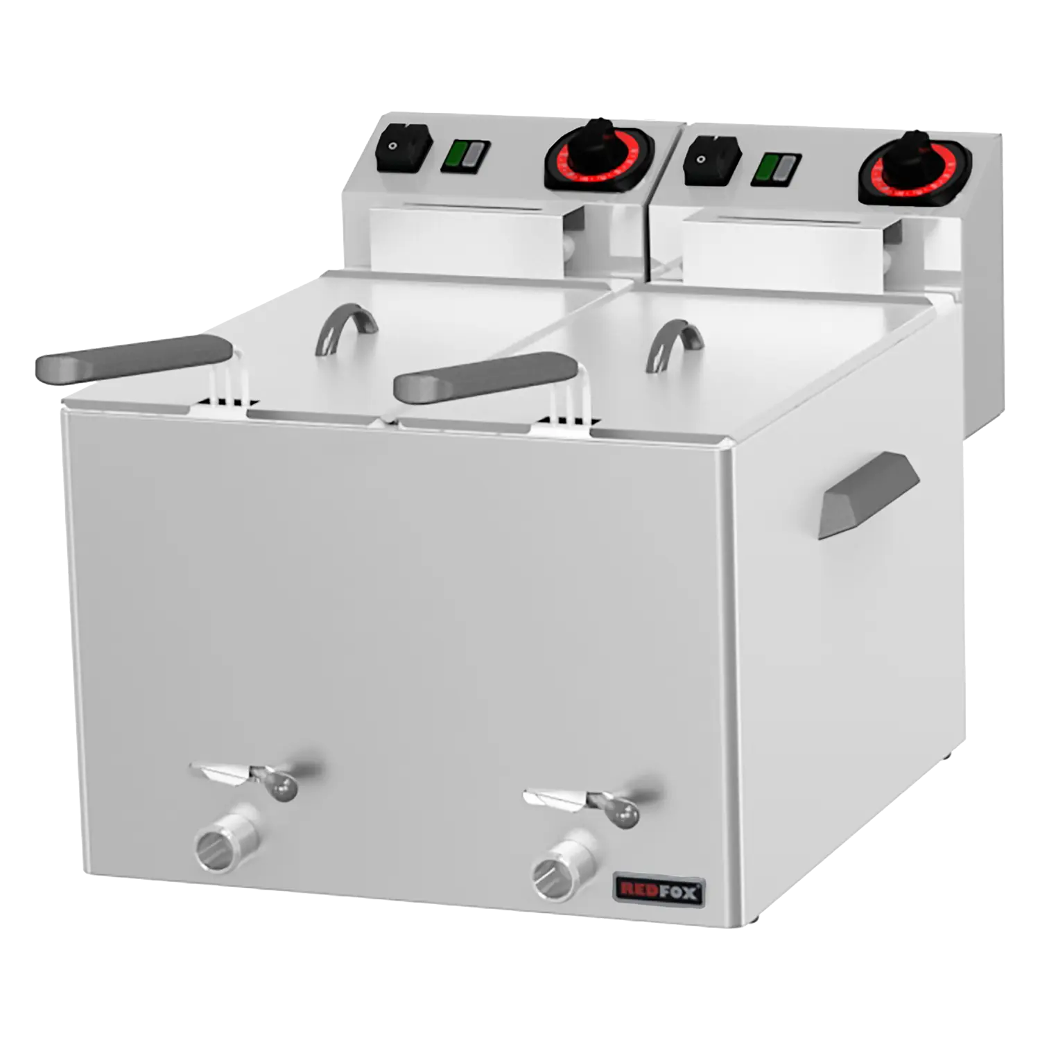 Fischfritteuse elektrisch doppelt 0,43 kW/l, 8+8 l Tisch mit Auslass 230 V | REDFOX – FE 88 V