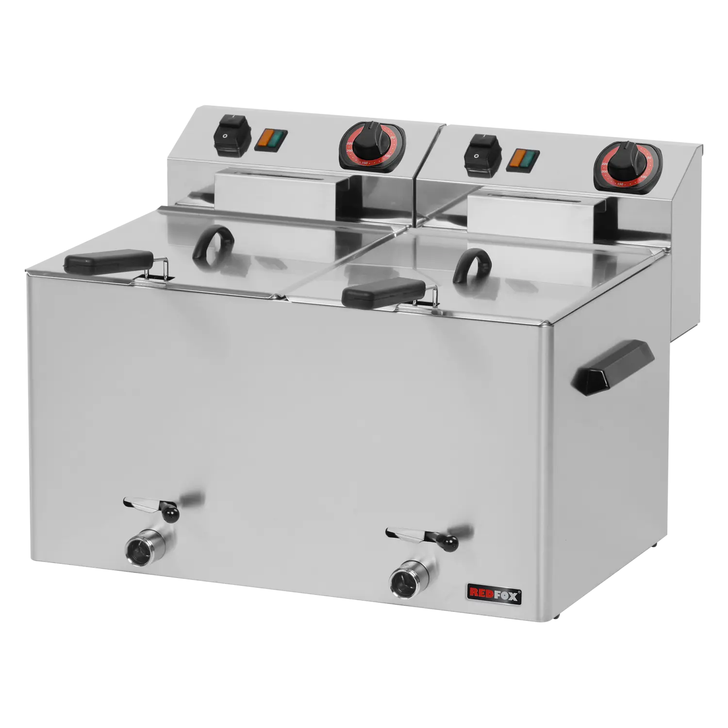 Fritteuse elektrisch doppelt 0,38 kW/l, 8+8 l Tisch mit Auslass 230 V | REDFOX – FE 77 V