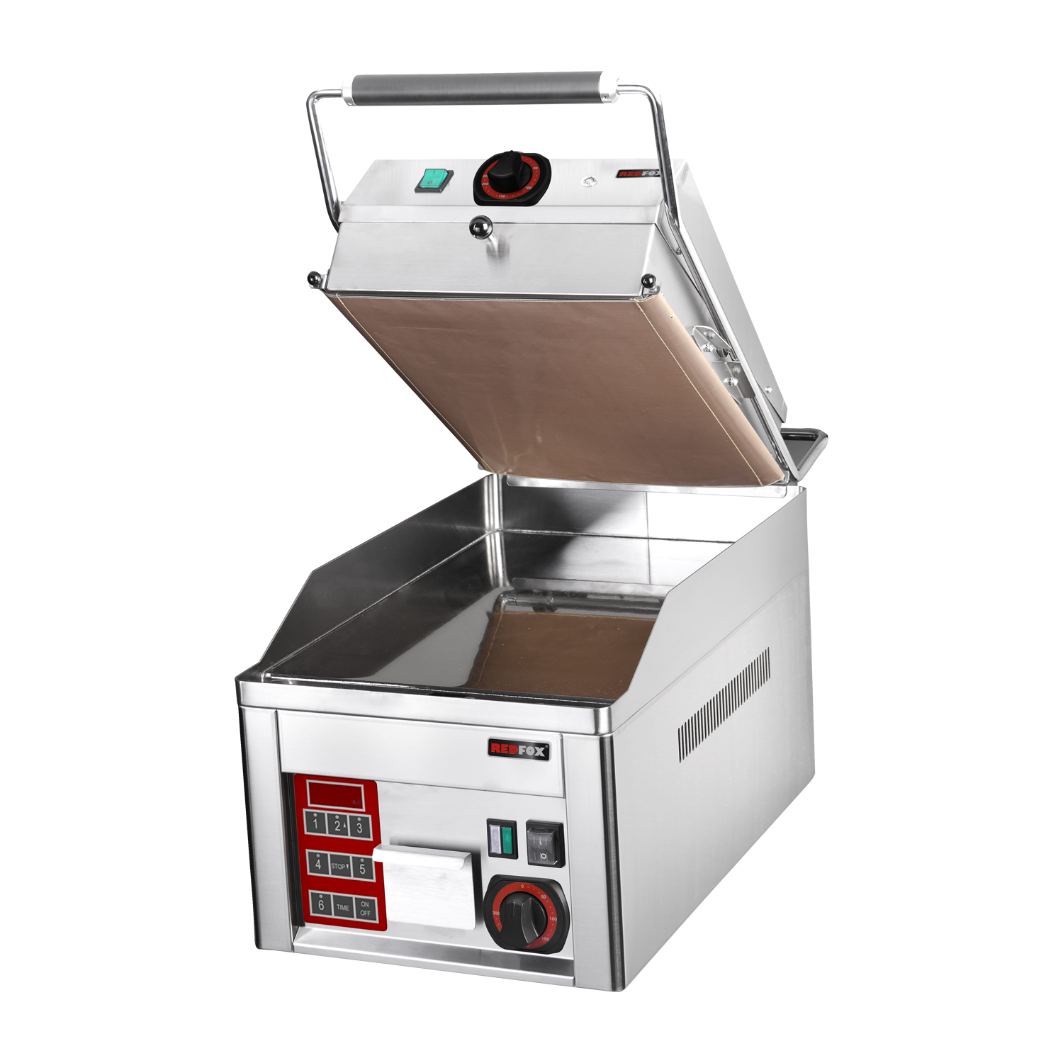 Steakgrill elektrisch mit digitalem Timer und obere Kontaktplatte 32×48 Tisch | REDFOX – FTHC 30 ED + KD 30 T