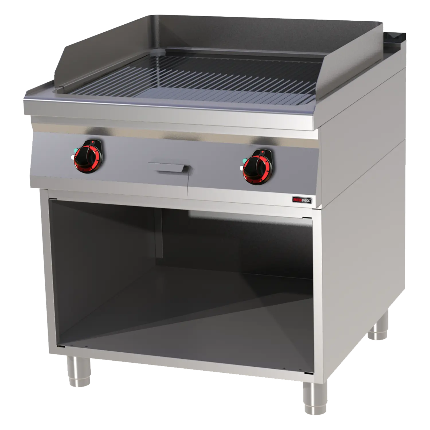 Grillplatte 71×65 elektrisch verchromt geriffelt mit Unterbau 400 V | REDFOX – FTRC 90/80 E