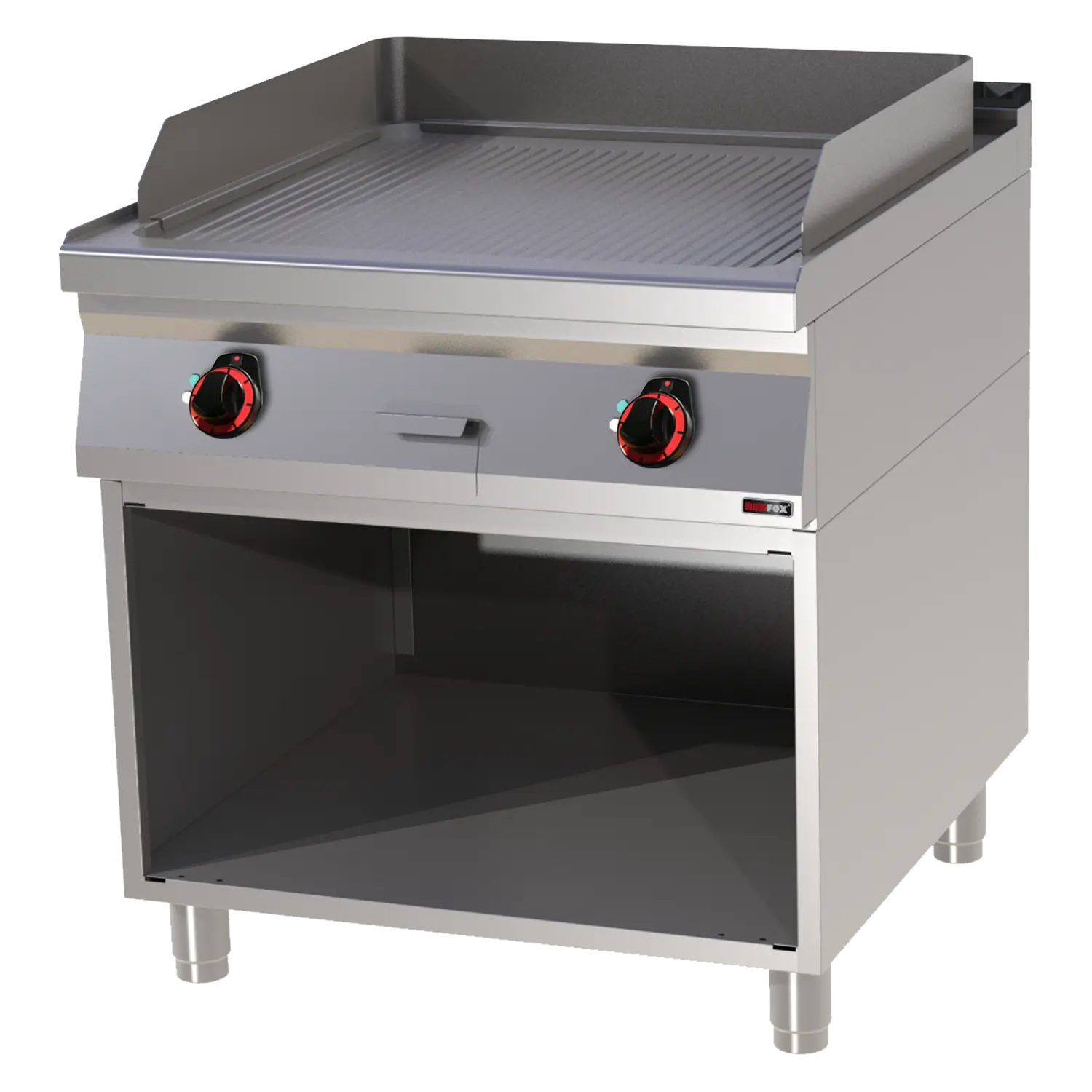 Grillplatte 71×65 elektrisch geriffelt mit Unterbau 400 V | REDFOX – FTR 90/80 E