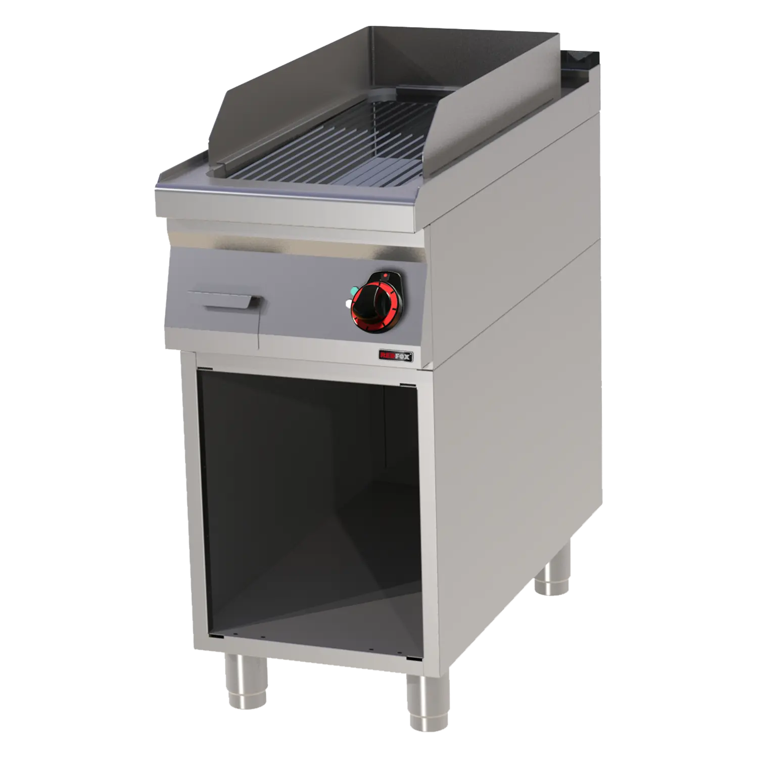 Grillplatte 31×65 elektrisch verchromt geriffelt mit Unterbau | REDFOX – FTRC 90/40 E