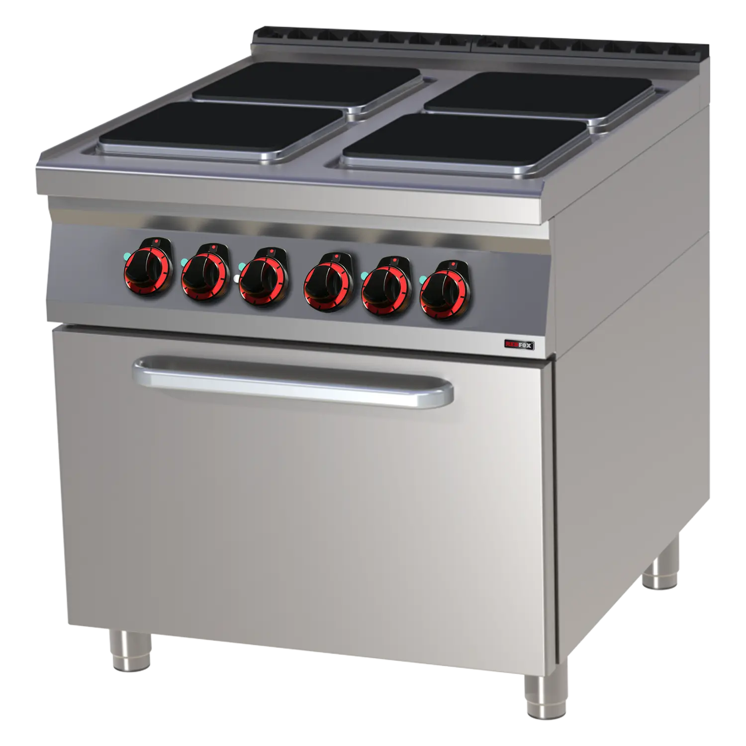 Herd elektrisch mit Heißluft-Backofen GN 1/1 – 4x Kochfeld 400 V | REDFOX – SPQT 90/80 11 E