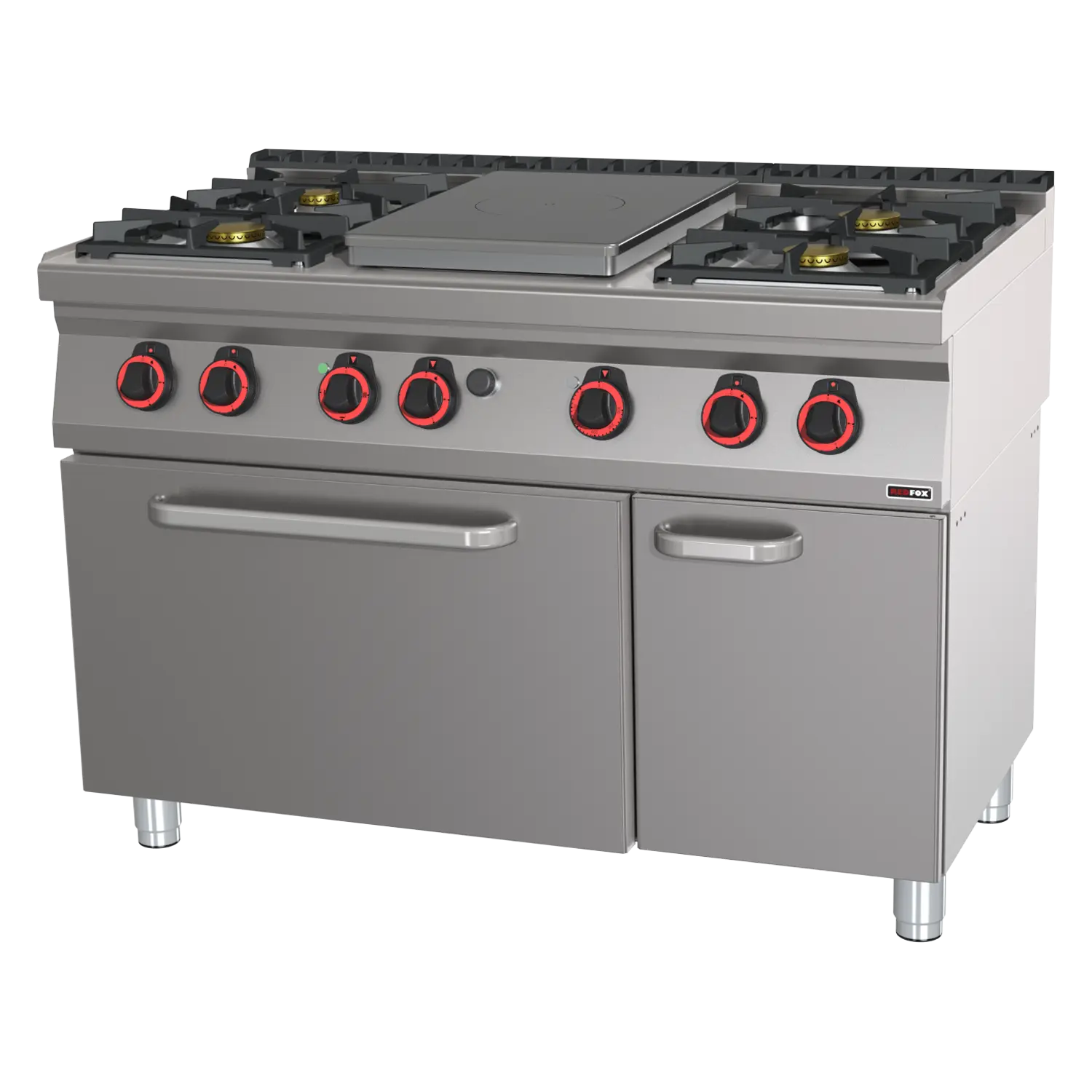 Glühplatten-Herd Gas mit statischem Elektrobackofen GN 2/1 – 5x Brenner | REDFOX – STPT 70/120 21 GE