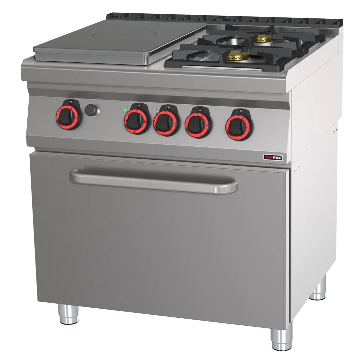 Glühplatten-Herd Gas mit statischem Elektrobackofen GN 2/1 – 3x Brenner | REDFOX – STPT 70/80 21 GE