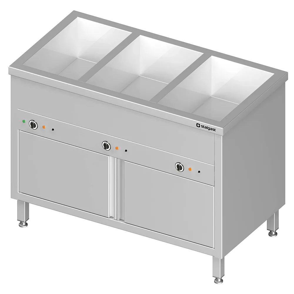 Bain-Marie Standgerät mit geschlossenem Unterbau und separaten Becken,  für 4x GN1/1410x600x850 mm